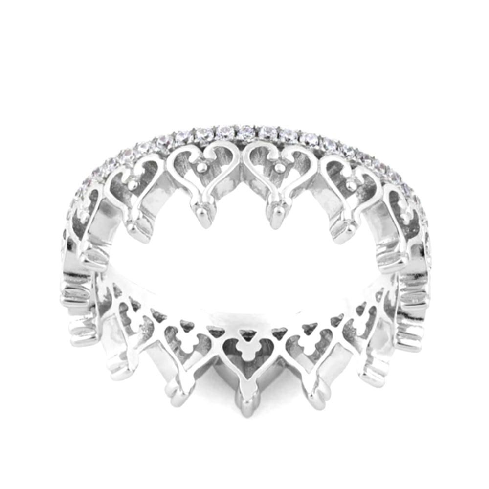 Stackable sterling silver ring with cubic zirconia stones
